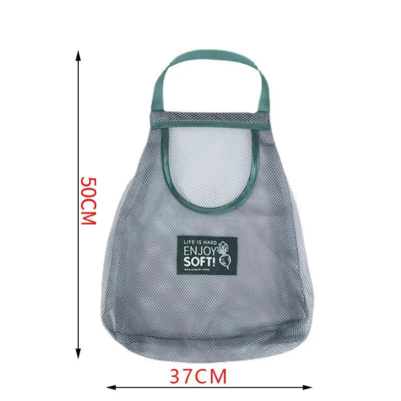 sac rangement maille gris vert moderne poignées crochets LIFE IS HARD ENJOY SOFT