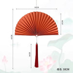 éventail pliant décoratif papier rouge bleu marine doré chinois traditionnel pompon cordelette