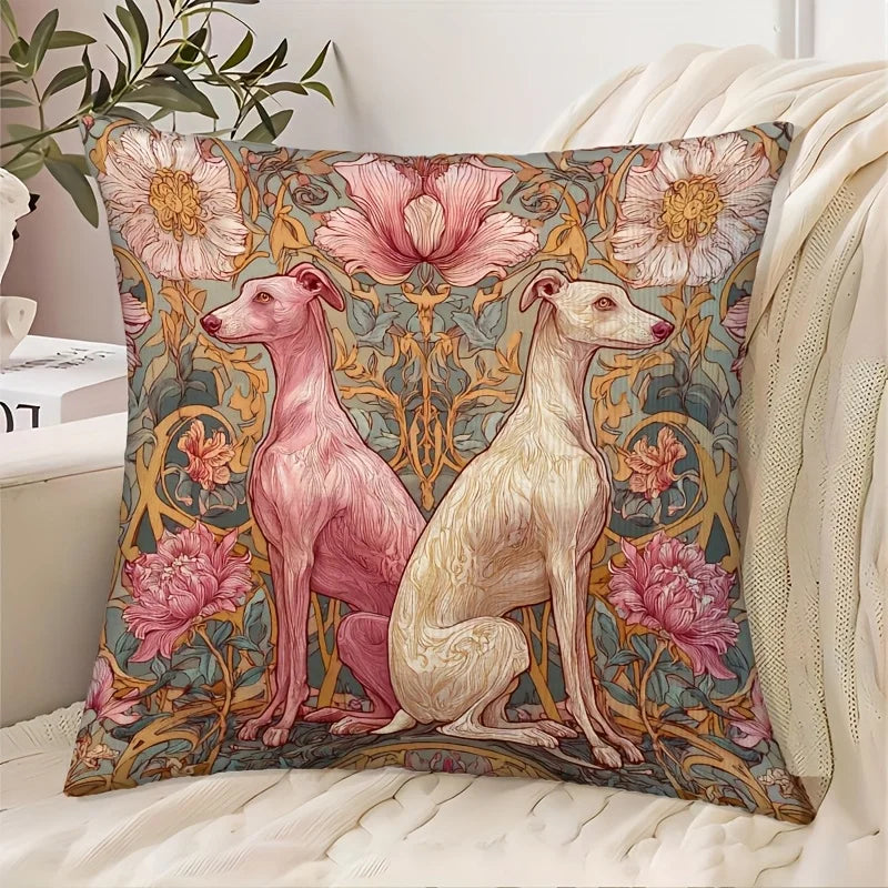 housse coussin carré floral vintage roses vertes polyester peachskin 45x45 cm unique chambre salonhôtelhospital