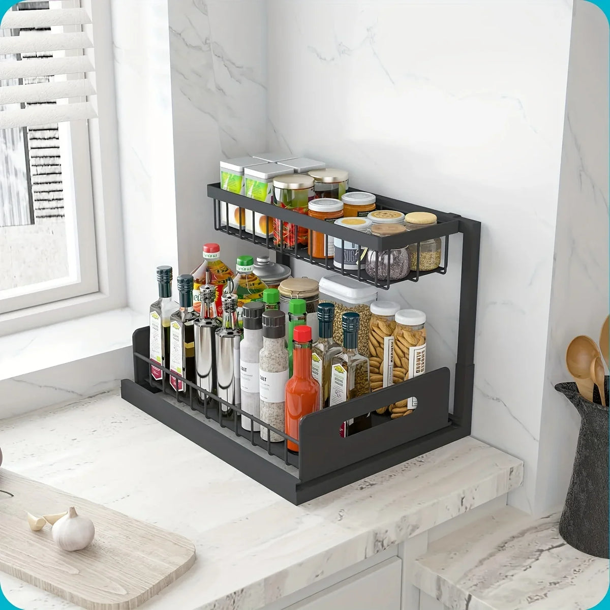 étagère rangement noire grille métallique anti dérapant adhésif moderne rangement cuisine sous évier multifonctionnelleinoxidable