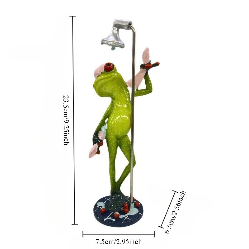 statue grenouille verte douching figurine résine décorative humoristique salle bains