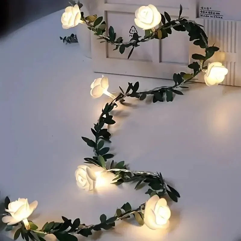 guirlande lumineuse rose blanc fleurs artificielles decoration saint valentin veilleuse led mariage festive