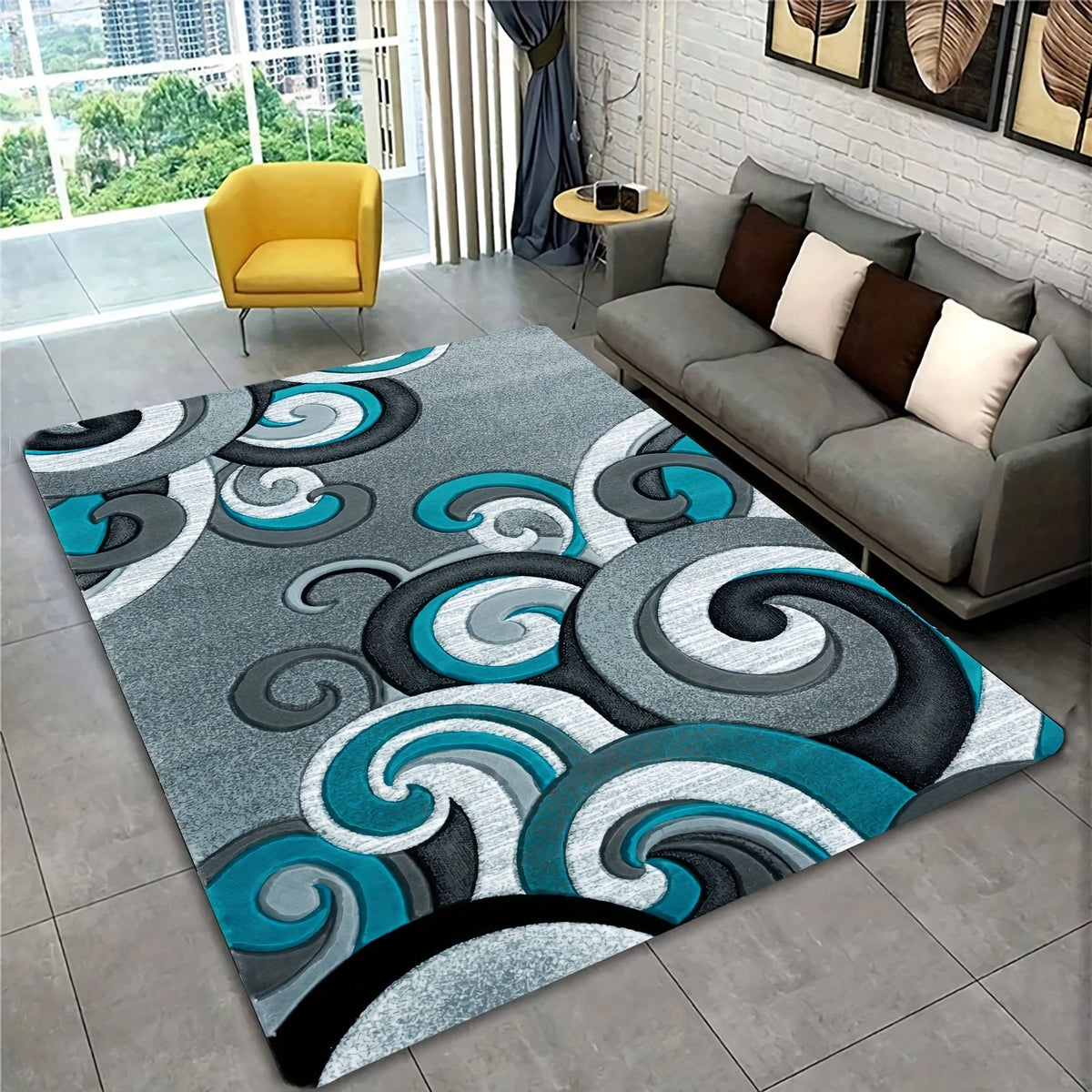 tapis moderne spirales abstraites gris bleu salon chambre prière extérieur déco salle bain
