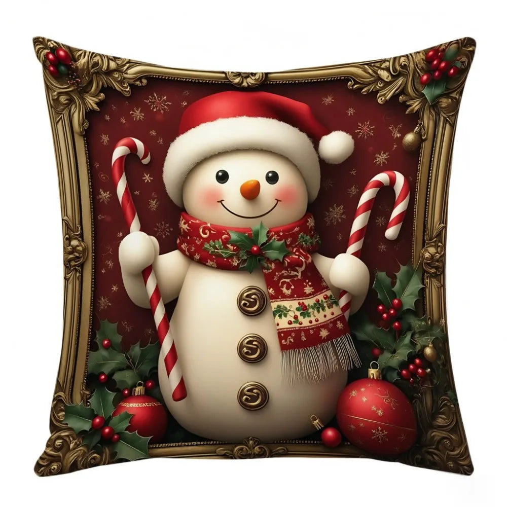 coussin décoratif noël carreaux rouge blanc flocon neige bonhomme neige guirlande sapin 45cm 45cm