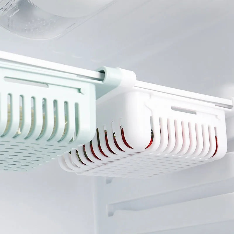 panier rangement réfrigérateur imperméable plastique rose clair vert pastel blanc grille perforation moderne clips