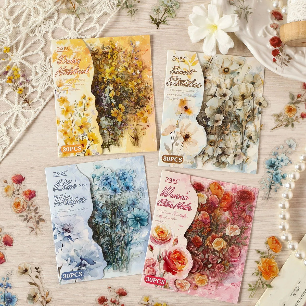 autocollants vintage fleurs bleu rose jaune adhésifs plantes journal scrapbooking 30 pièces pack floral