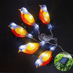 guirlande oiseaux bleu doré lumineuse clips solaire usb led jardin festive