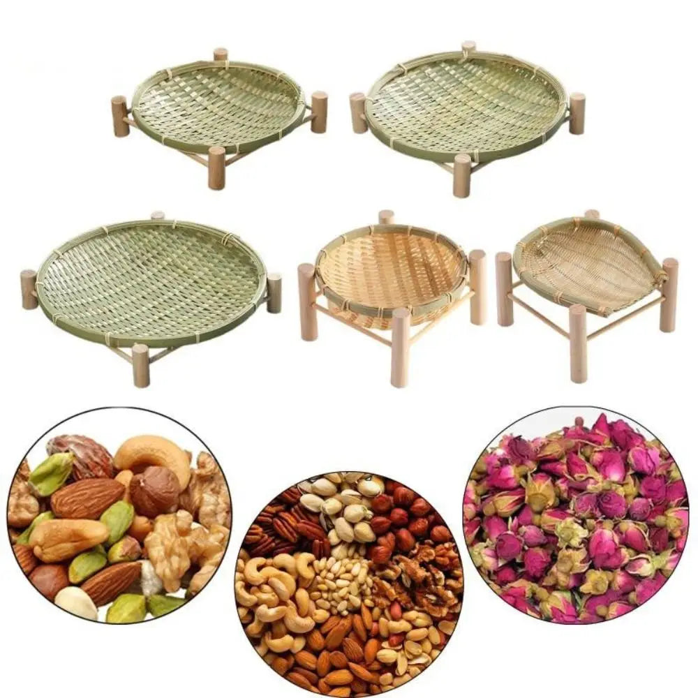 assiettes bambou tissées vert clair beige assiettes traditionnelles empilables multifonctionnels pieds bois