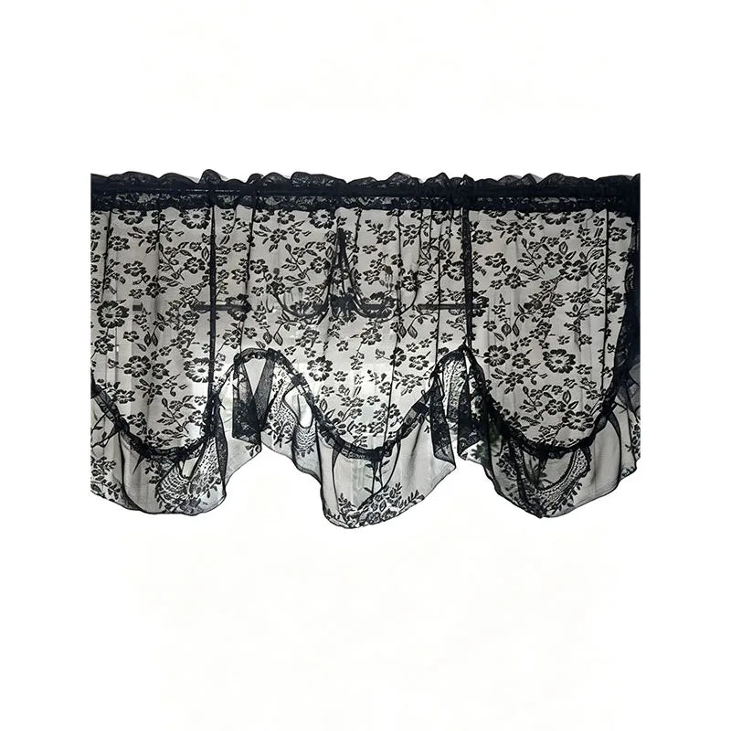 rideau floral transparent noir blanc classique dentelle brodée 130cmx60cm