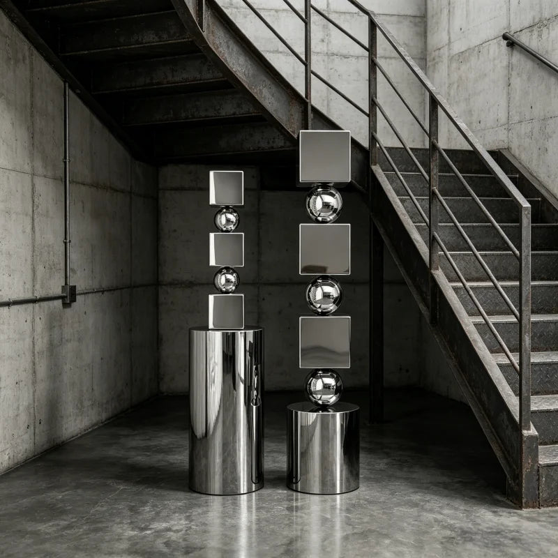 colonne decorative moderne argentee brillante grande dimension salle minimaliste deco intérieure
