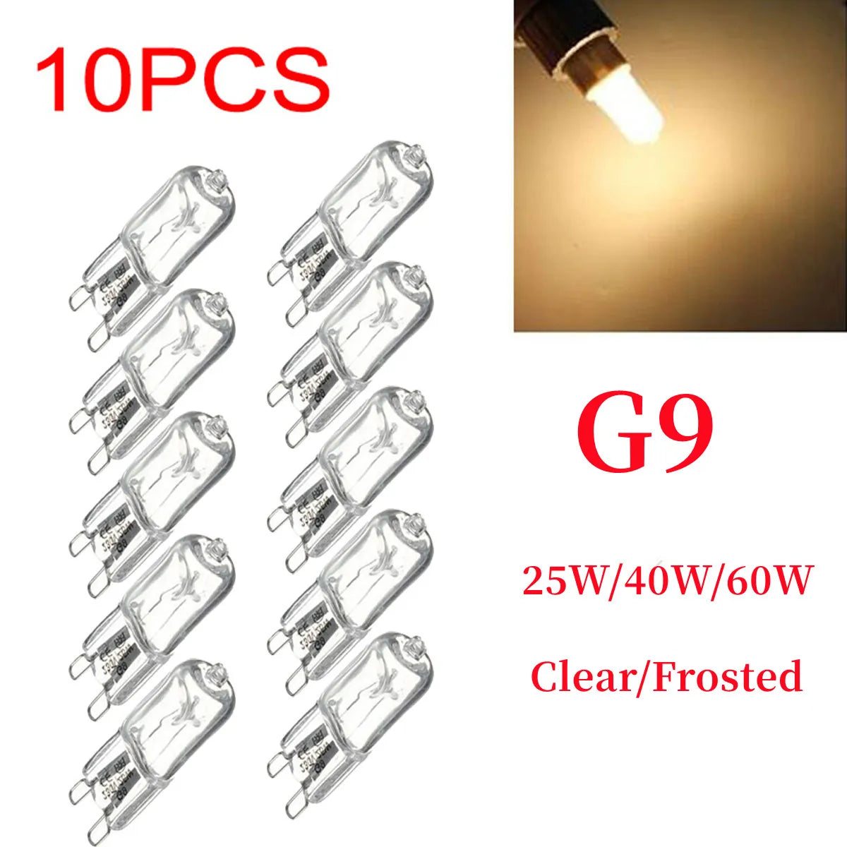 ampoules halogènes transparentes g9 25w 40w 60w blanc chaud 2700k classiques portable lumière
