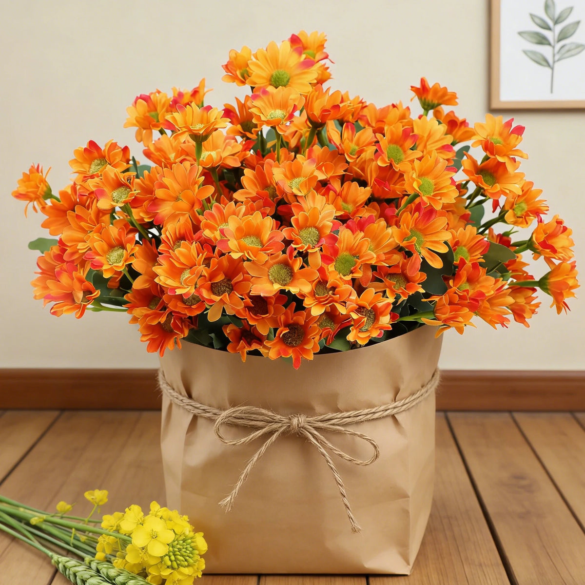 bouquet marguerites artificielles soie décoration mariage anniversaire intérieur moderne minimaliste orange blanc rose jaune
