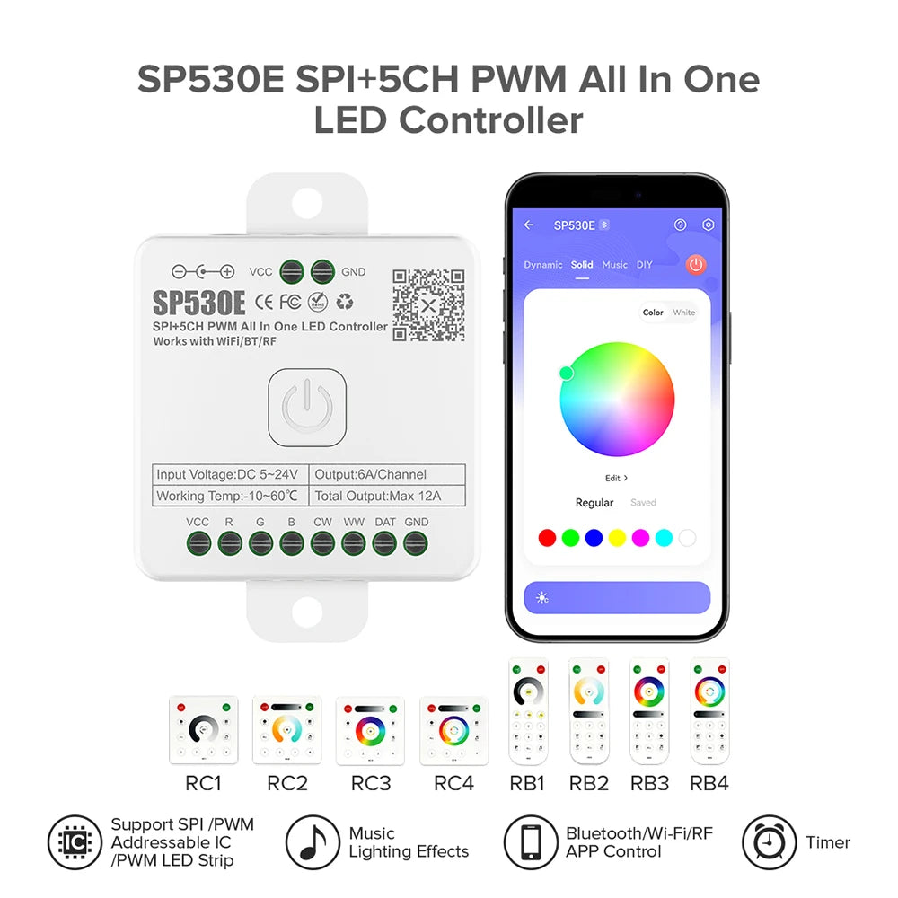 contrôleur led wifi bluetooth 5ch pwm rgbw ws2812 ws2811 sk6812 20m distance modernes