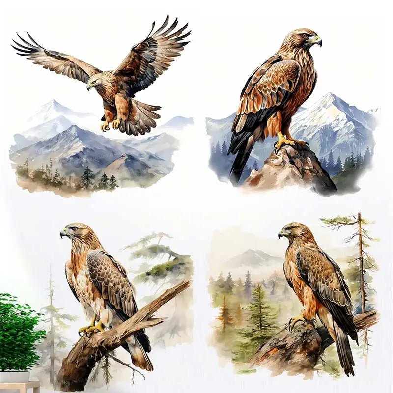 autocollant mural aigle vol paysage montagne aquarelle décoration salon chambre mur maison pvc