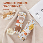 tapis changement bébé imprimé animaux blanc gris orange bleu moderne clips imperméable absorbant bambou