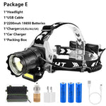 lampe frontale rechargeable noire blanche ipx7 ip6 zoomable led camping