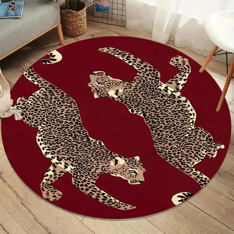 tapis rond léopard feuilles palmier moderne salon chambre extérieur décoratif 80x80cm 120x120cm polyester non