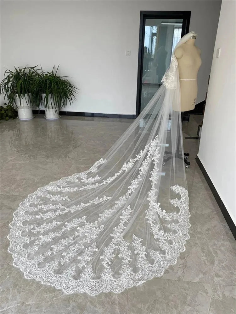 voile mariée blanc broderie florale deux couches dentelle translucide classique femme
