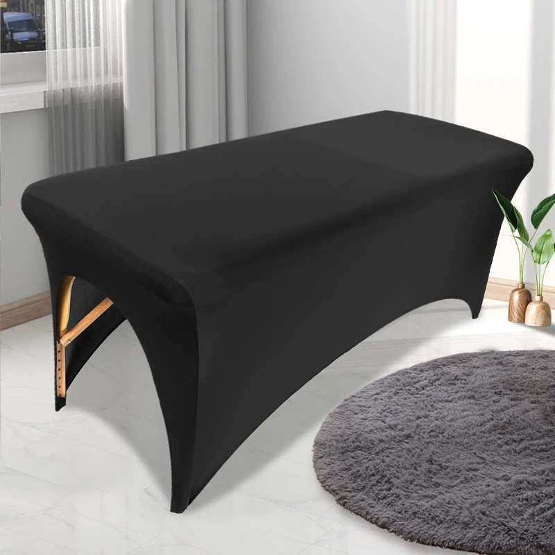 housse table extensible spandex polyester coton noir blanc rose bleu marine uni moderne clips