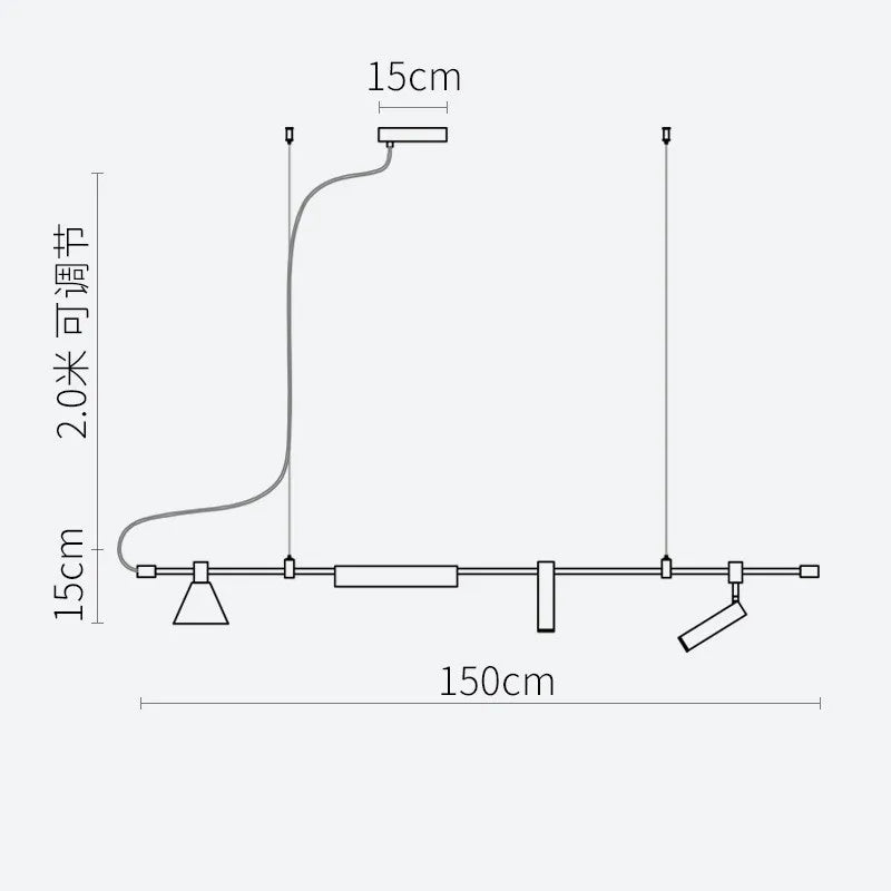 Suspension lumineuse moderne noir mat câble suspendu ampoules 115cm 150cm 180cm