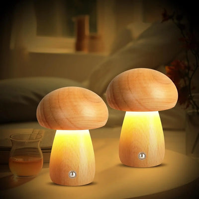 Lampe champignon en bois sans fil rechargeable - vue de face