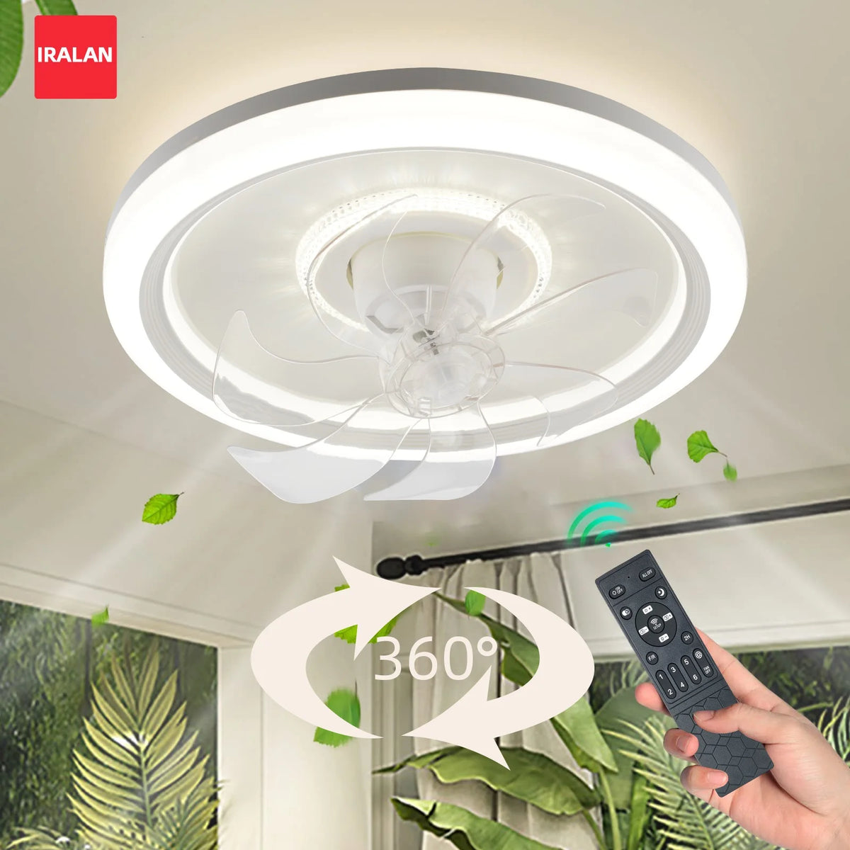 ventilateur moderne blanc 360 degree rotatif led télécommande lumière variable