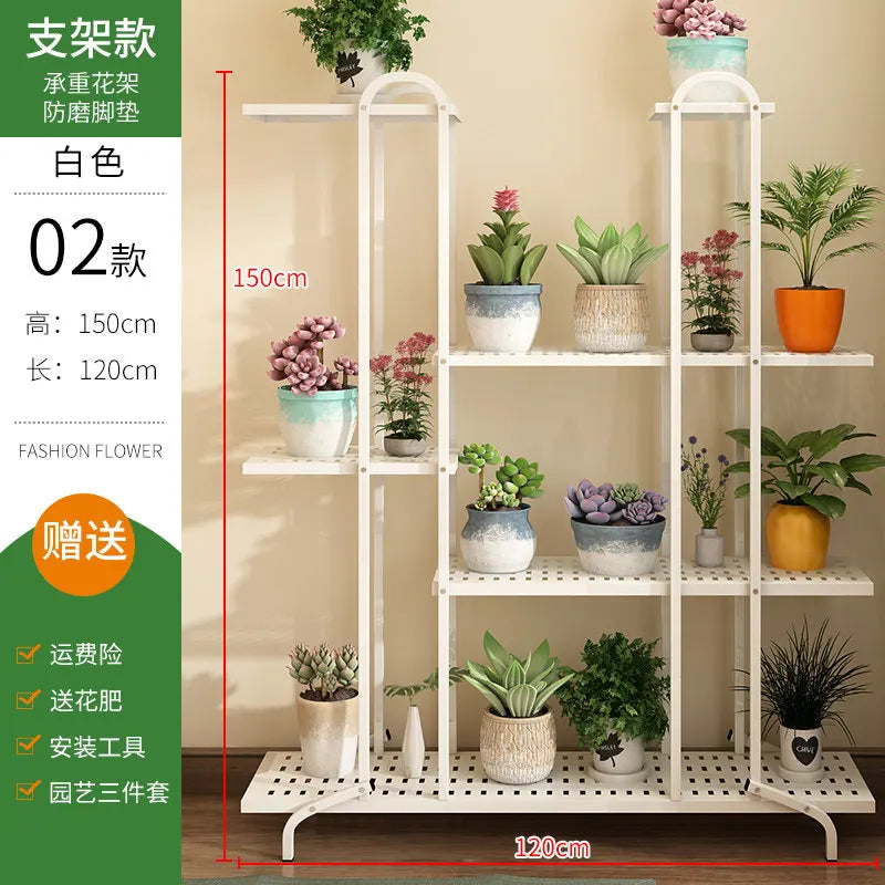étagère fleurs métal blanc moderne niveaux roulettes pots plantes artificielles