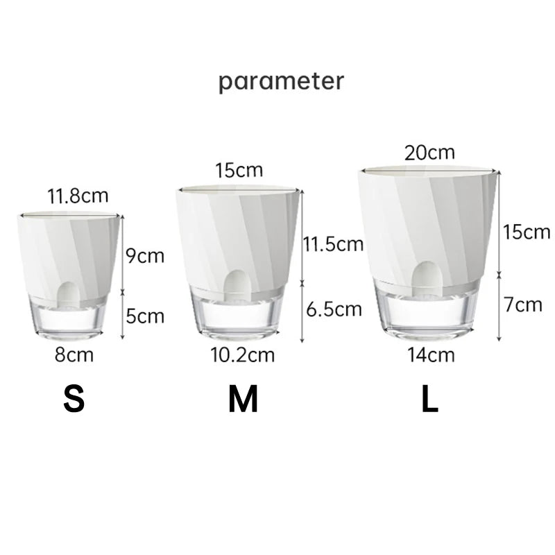 pots plantes transparents moderne minimaliste blanc rose gris rayures diagonales matériau plastique absorption d'eau