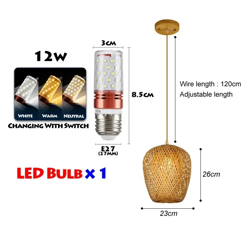 suspension lumineuse bois tressée moderne ampoule led câble électrique chambre salon