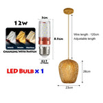 suspension lumineuse bois tressée moderne ampoule led câble électrique chambre salon