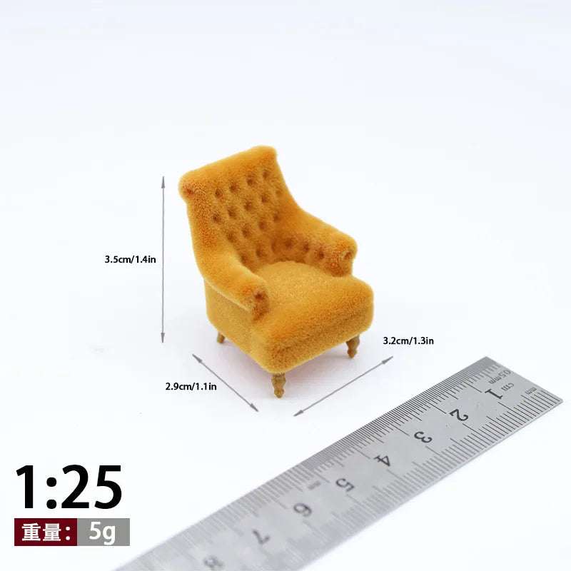 fauteuil miniature blanc velours épais boutons classique 14+ deco maison poupée imitation salon
