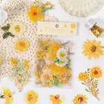 sticker floral adhésif bleu vert doré fleurs feuilles décoration carnet artisanal 40pcs
