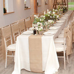 chemin table rustique jute marron clair mariage anniversaire noel décor festiftouches bleu vert liens