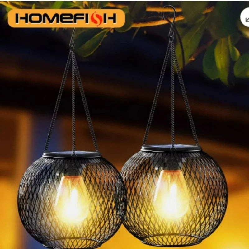 lampe solaire noire moderne chaîne maille métallique rustique extérieure