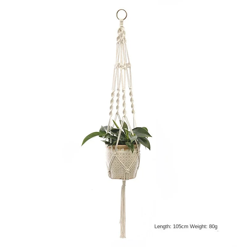 support plante suspendue macramé blanc artisanal anneaux métalliques pot inclusion 90cm 105cm 155cm