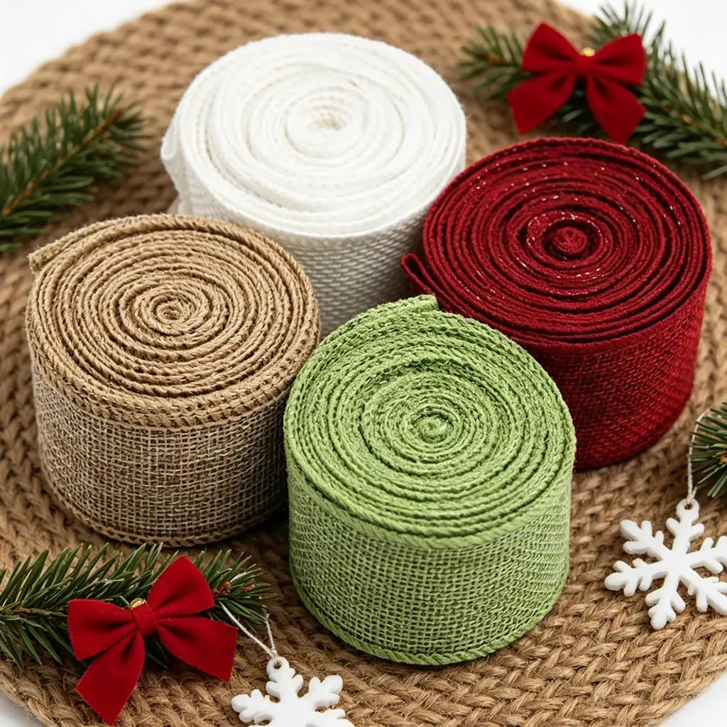 ruban jute blanc rouge vert beige rustique 4cm emballage décoration mariage cadeau diy