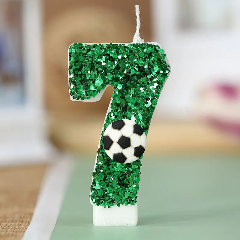 bougies anniversaire numérotées vertes paillettes ballon football décoratives enfants gâteau fête sportive
