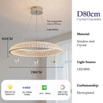 suspension lumineuse moderne cristal facettes papillons argentés interrupteur tactile 80cm diamètre