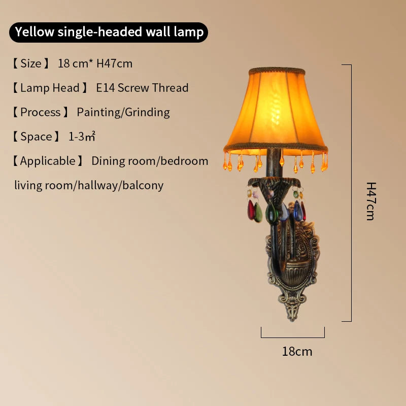 lampe murale classique fer forgé tissu rouge vert bleu marron