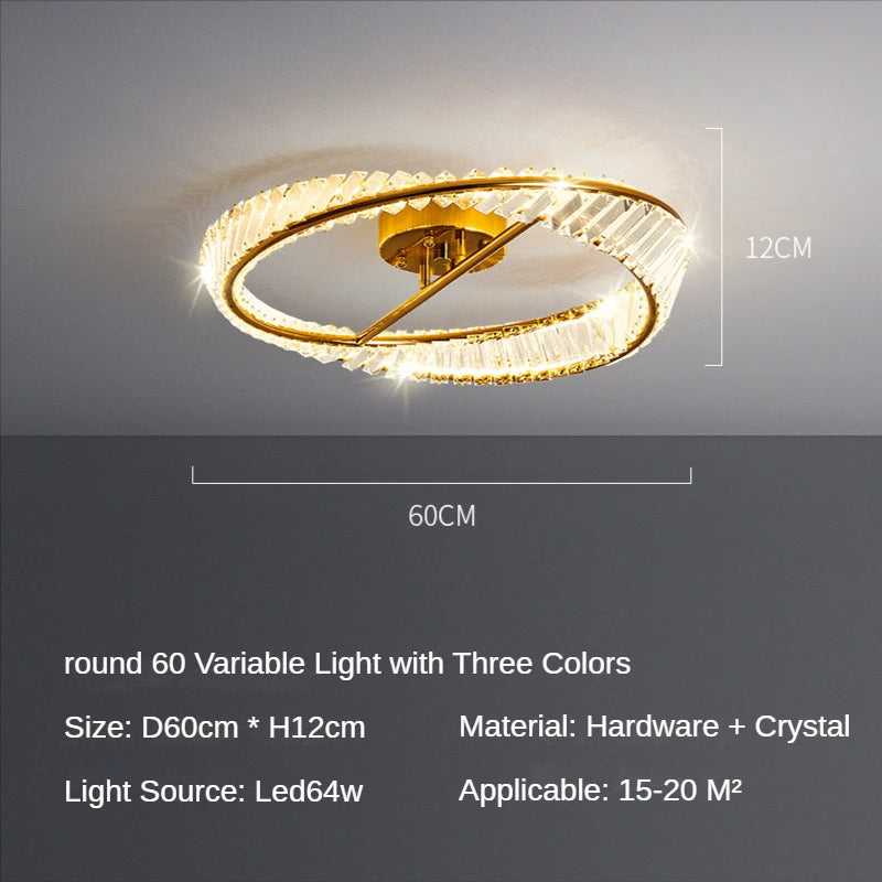 plafonnier moderne élégant doré transparent cristaux led 50cm 60cm 80cm dimmable