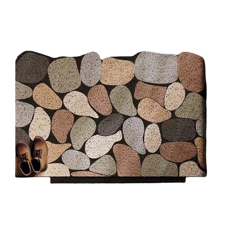 tapis sol moderne gris beige marron noir motif galets résistant intérieur extérieur porte