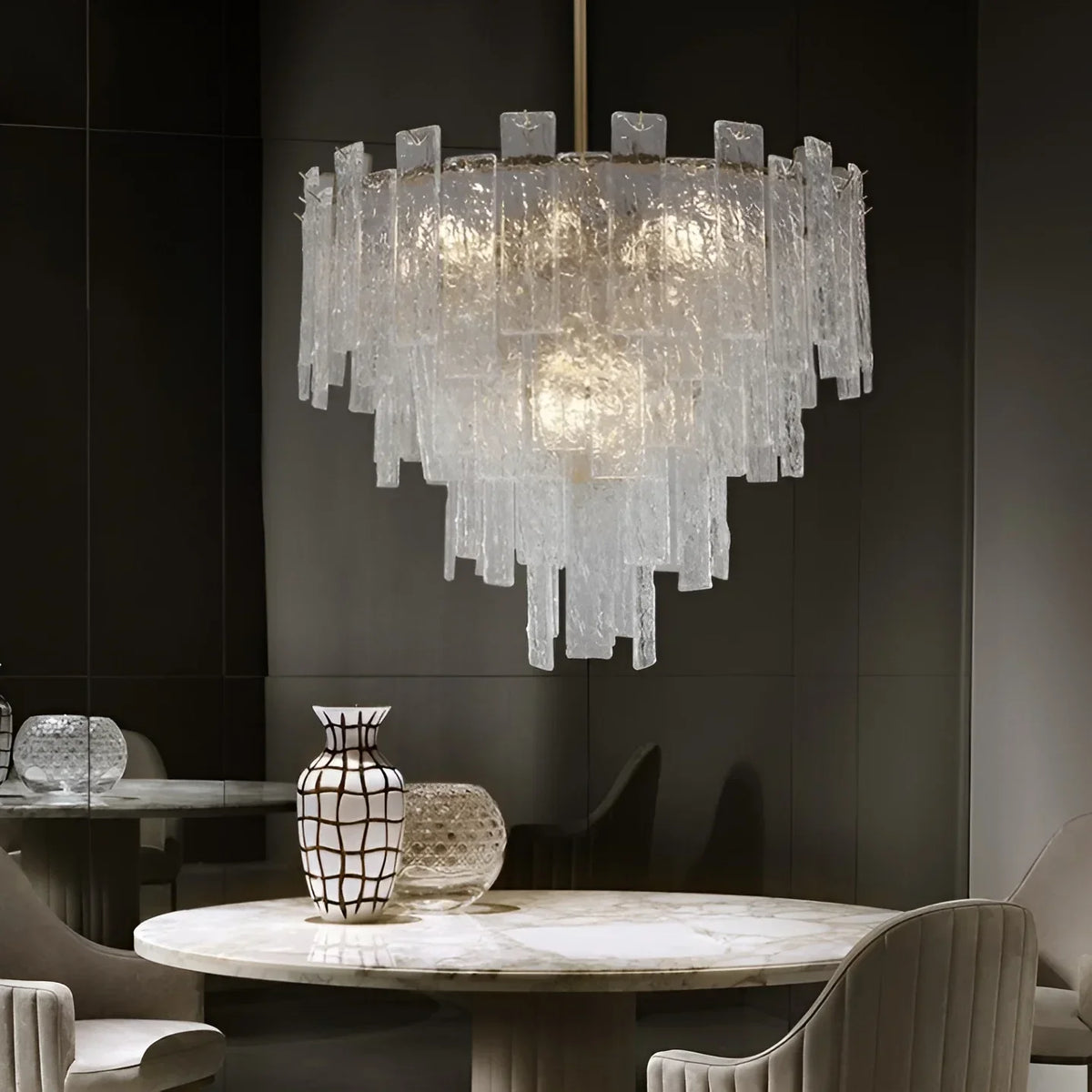 lustre suspension verre transparent doré moderne luminaire salon salle manger cuisine luxe