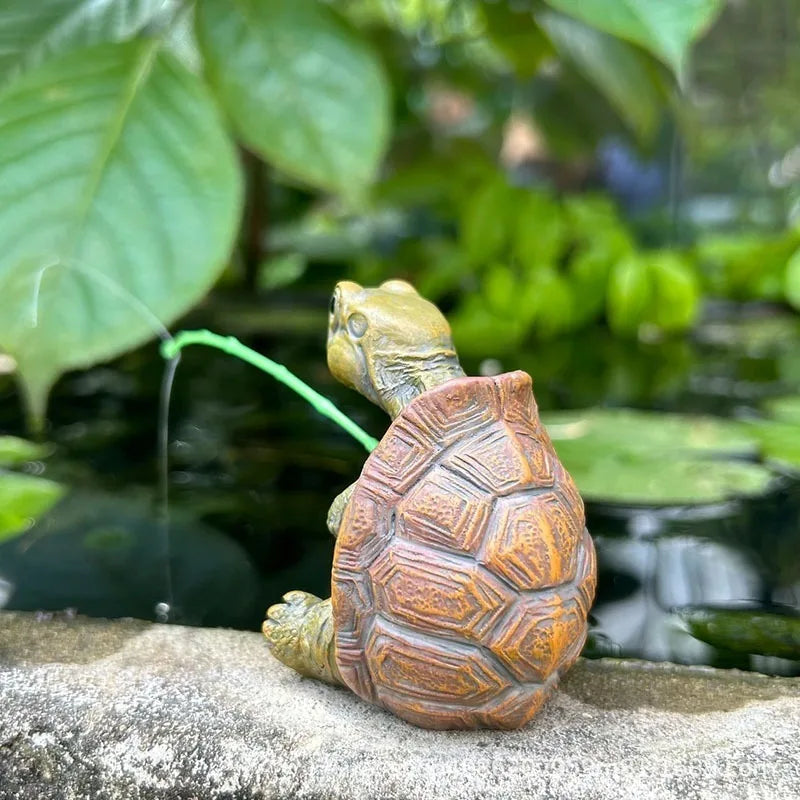 statue tortue pêche résine détaillée marron vert jaune décorative extérieure intérieure ornement jardin maison