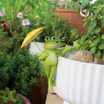 figurines grenouilles parapluies pots fleurs décoration jardin extérieur verte rouge jaune