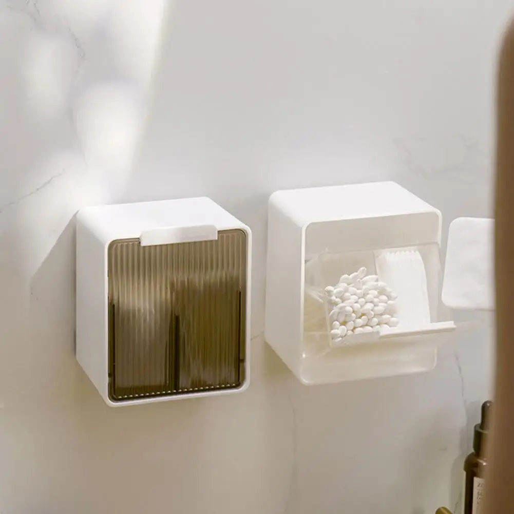 boîte rangement murale transparente blanche adhésive coton tiges réutilisable moderne salle bain organisateur plastique