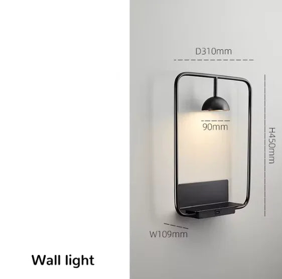 lampe led moderne minimaliste noir blanc support mural interrupteur câble chambre salon