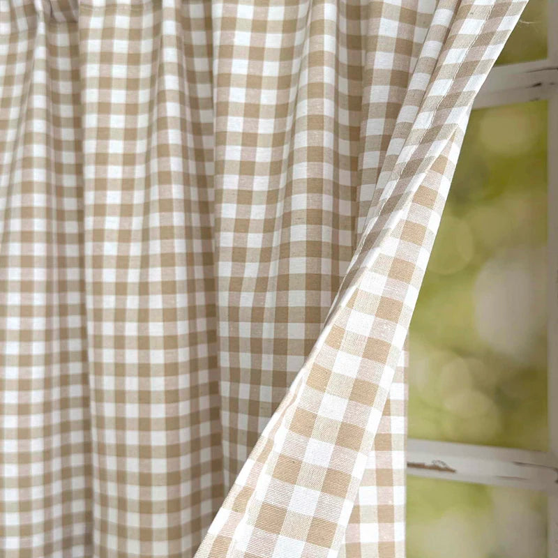 rideau classique polyester motif carreaux beige clair opacité maison