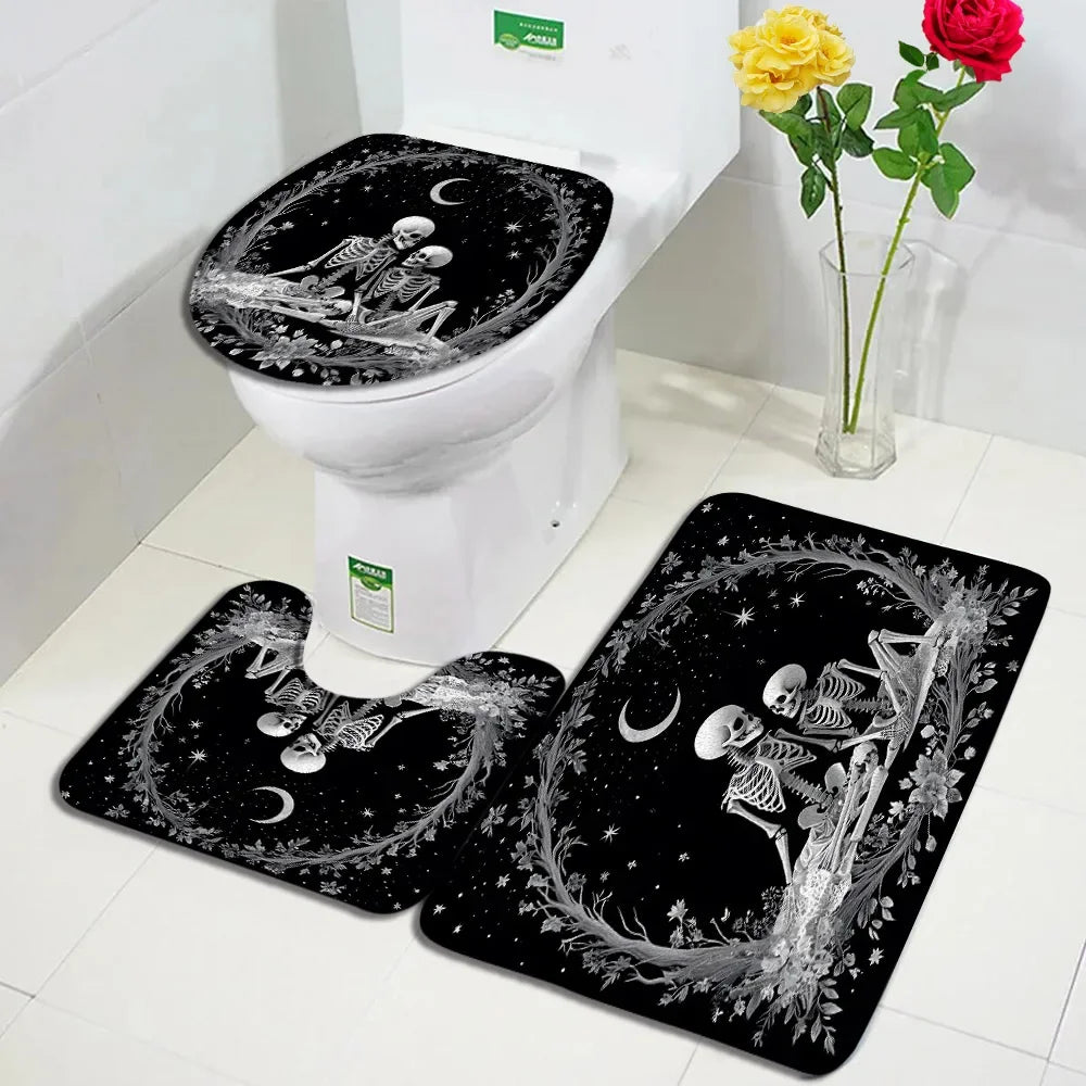 tapis toilette gothique crânes roses squelette fleurs salle bain moderne respectueux environnement halloween festive