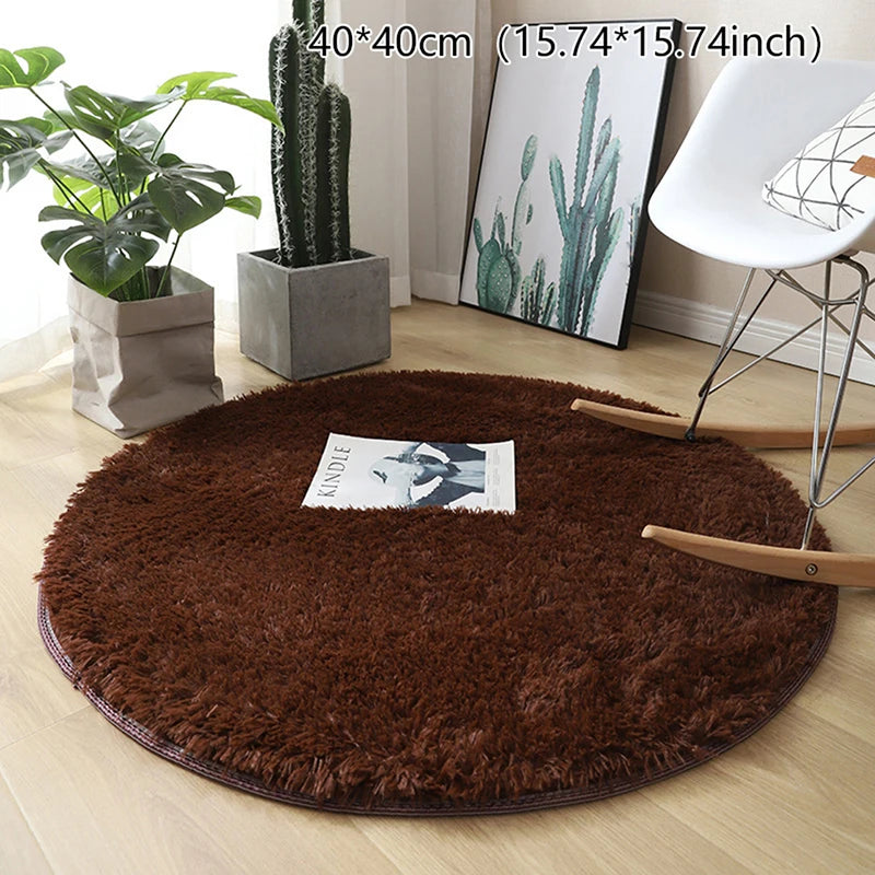 tapis rond uni fourré moderne blanc vert marron beige antidérapant intérieur salon chambrehôtel
