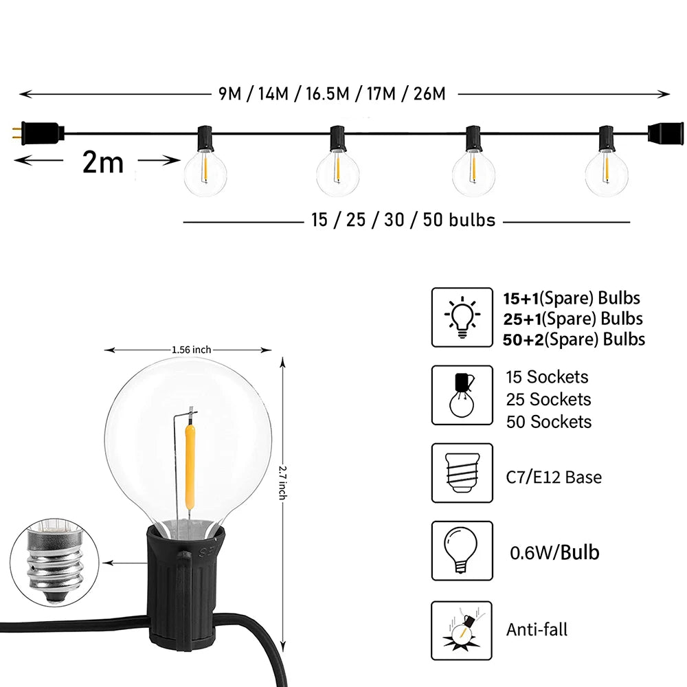 guirlande lumineuse extérieure 26m 50 led blanc doré moderne transparent